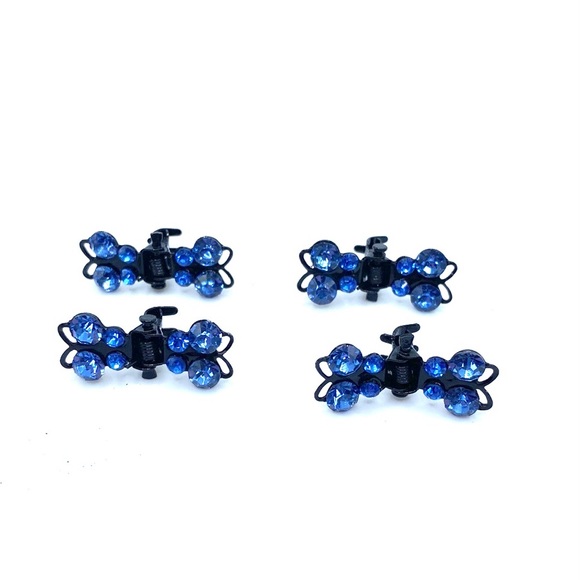 Hair Clips Set Of 4 Blue Rhinestone Butterfly Mini Claws Updos - Picture 2 of 9
